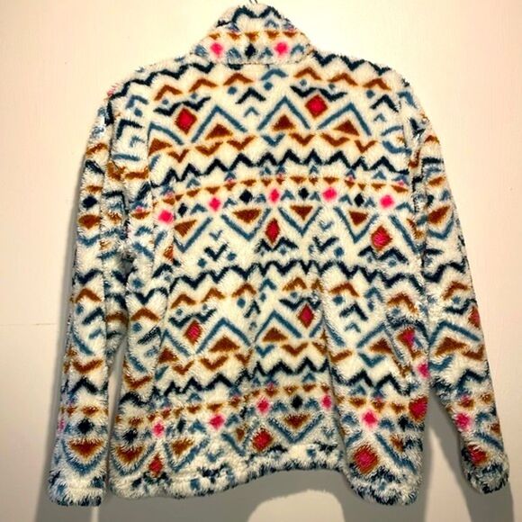 Women's Patterned Fleece Sweater - Multicolor - Picture 4 of 10